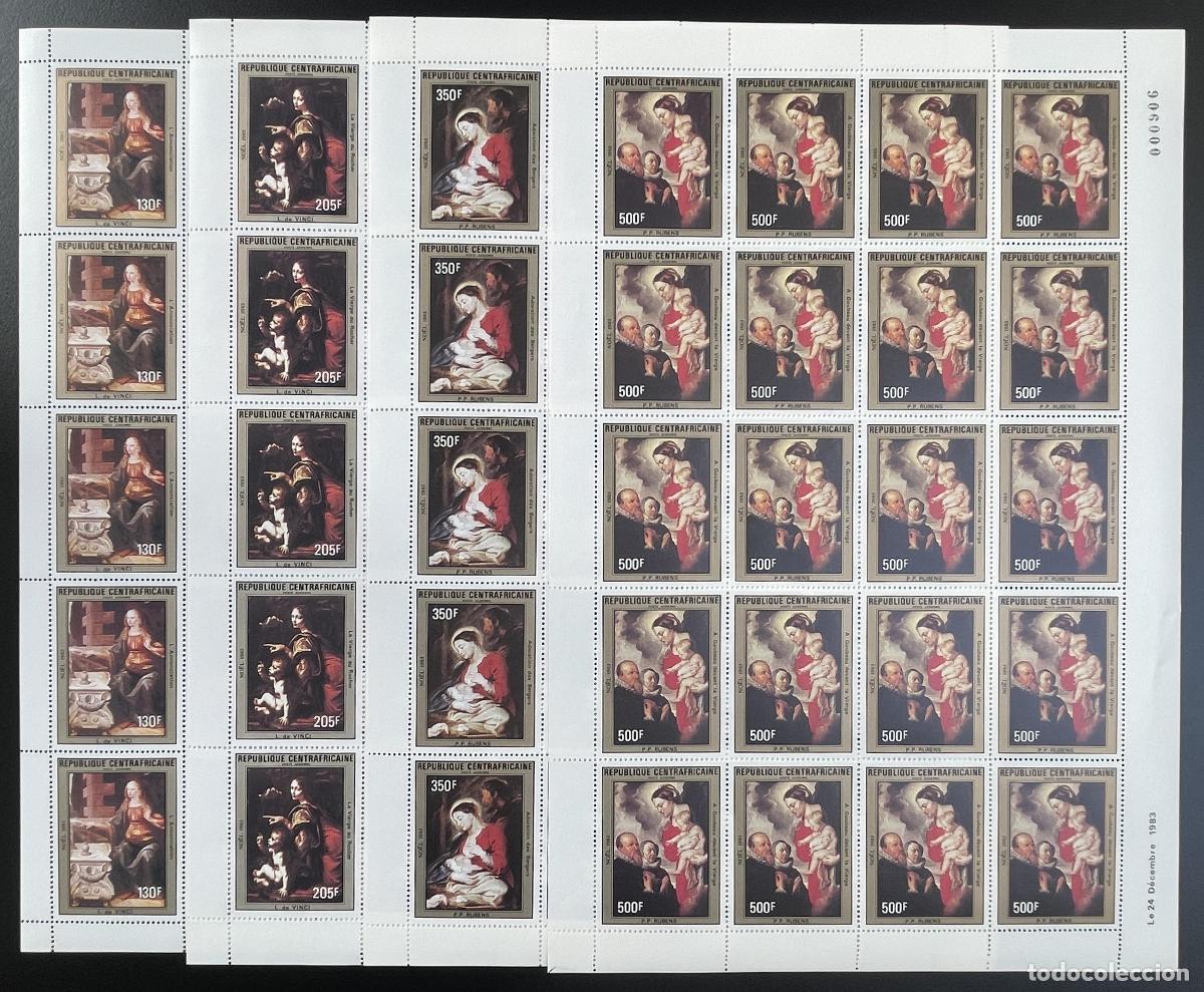 Sellos: Centroafricano 1983 YT PA 294-297 tabl&oacute;n Cuadros navide&ntilde;os religi&oacute;n Vinci Rubens