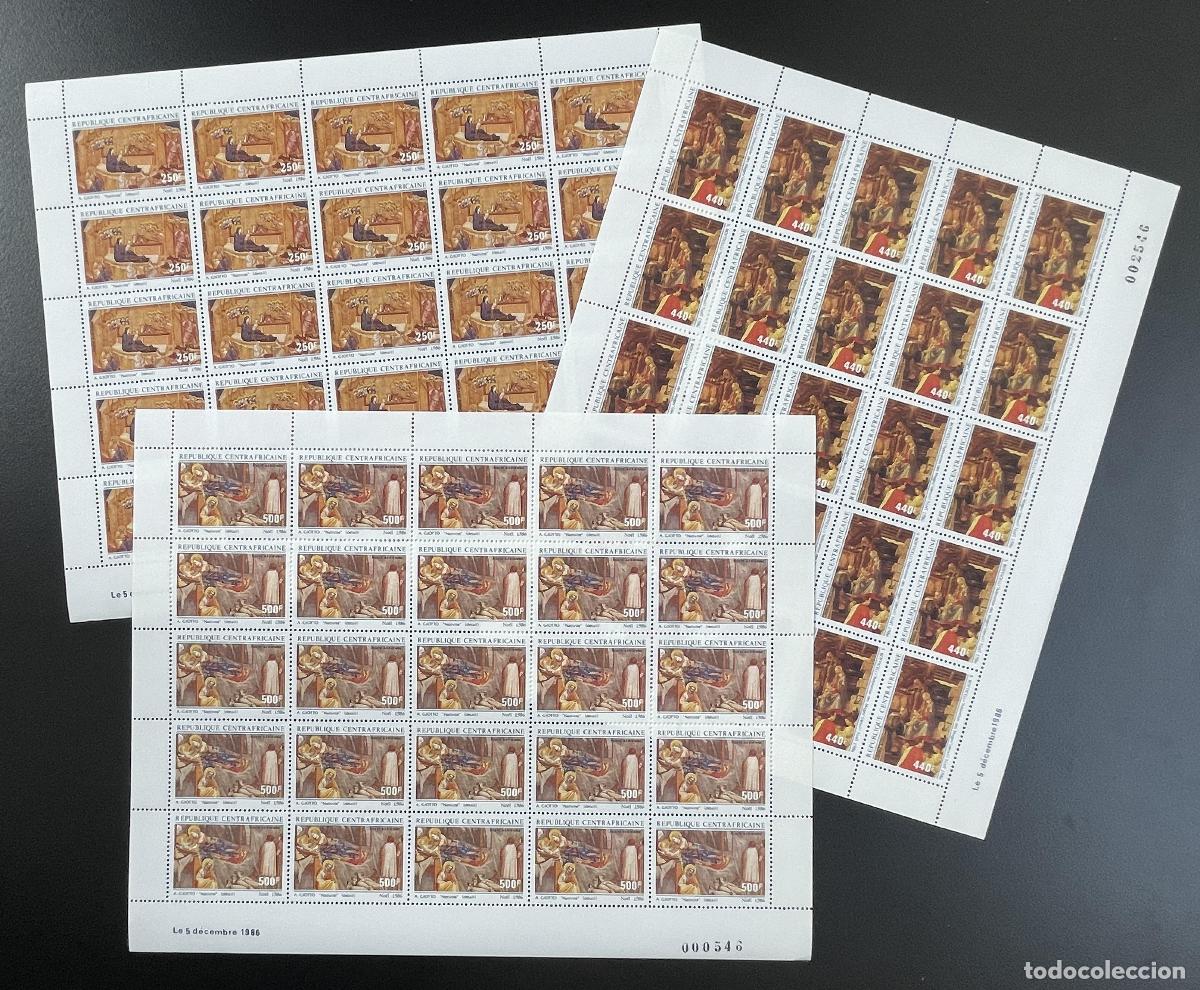 Sellos: Rep&uacute;blica Centroafricana 1986 YT PA 350-352 tabl&oacute;n Navidad religi&oacute;n arte Giotto