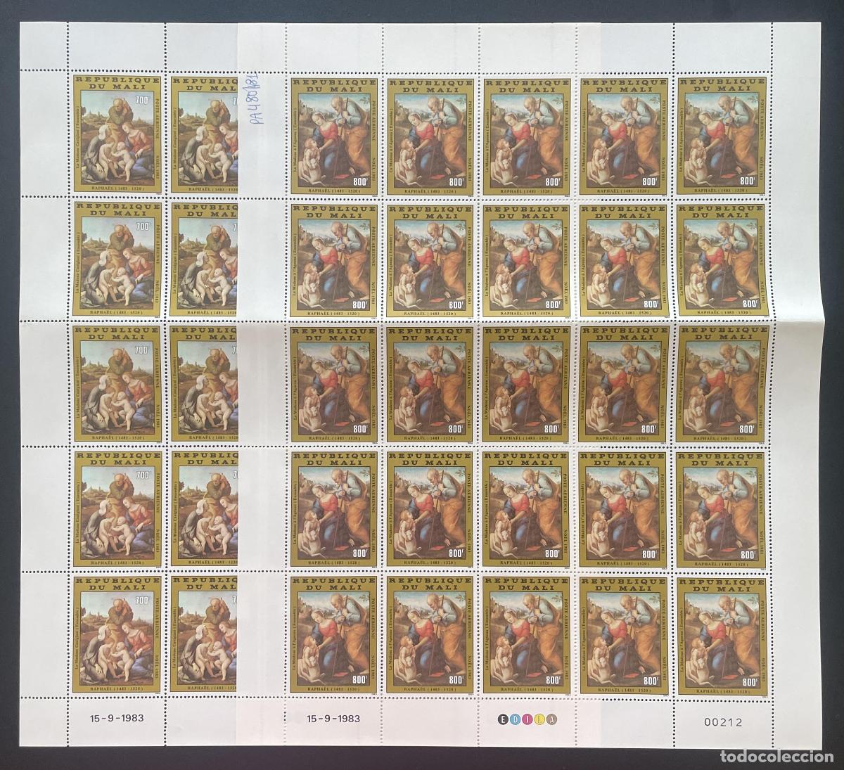 Sellos: Mali 1983 YT PA 480-481 bloque Rafael pintura Virgen Ni&ntilde;o