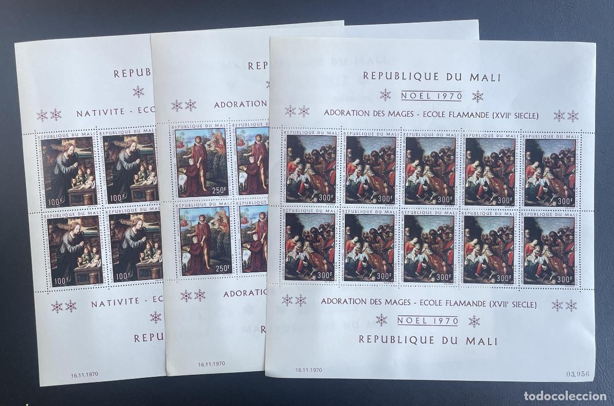 Sellos: Mali 1970 YT PA 110-112 bloque Navidad Natividad Adoraci&oacute;n Magos pintura
