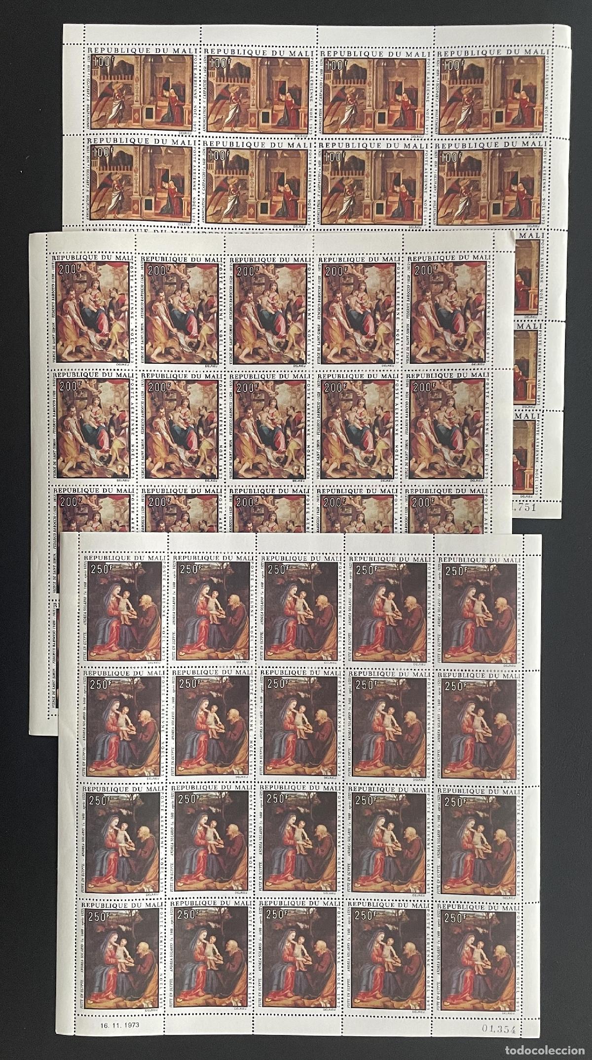Sellos: Mali 1973 YT PA 204-206 bloque Navidad pintura Anunciaci&oacute;n Adoraci&oacute;n