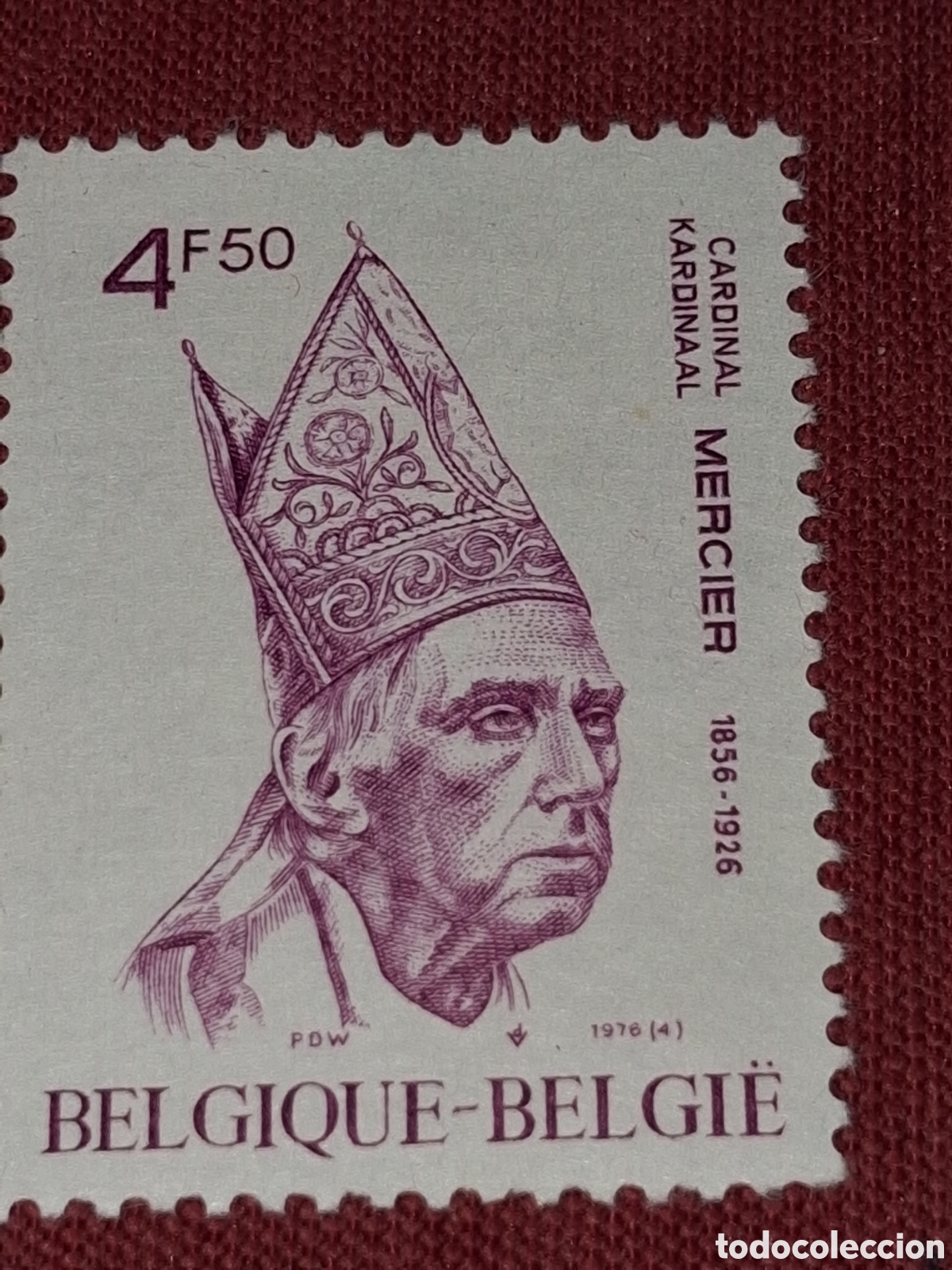Sellos: Sello B&eacute;lgica nuevo 1976. 50Aniv muerte cardenal Mercier. 1a guerra mundial. Clero. Religi&oacute;n.