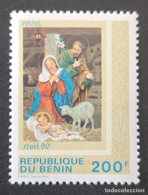 Sellos: Ben&iacute;n 1990 Mi. 501 Navidad Natividad Sagrada Familia cordero religi&oacute;n