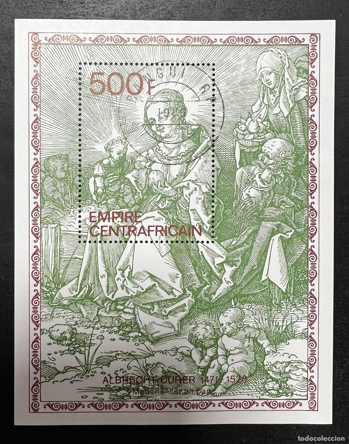 Sellos: Centro&aacute;frica 1978 Mi. Bl. 67 us. Albrecht D&uuml;rer Madonna pintura