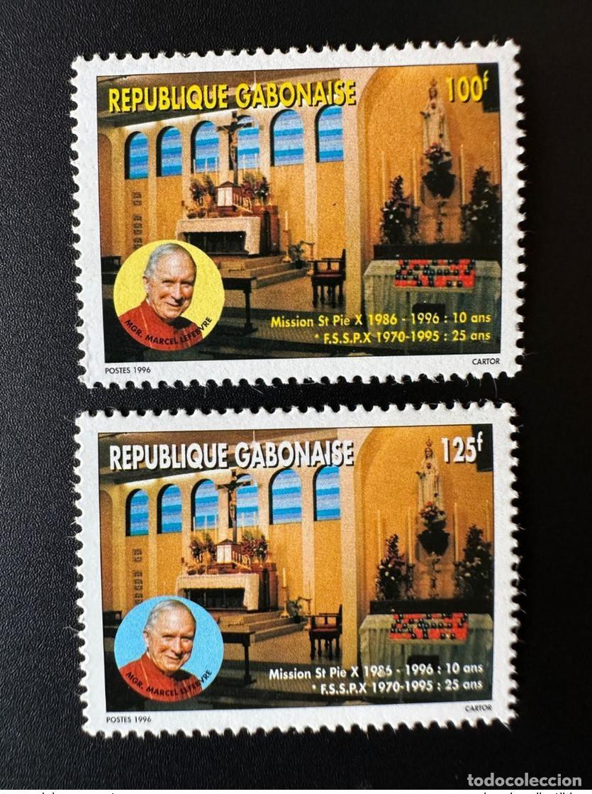 Sellos: Gab&oacute;n 1996 Mi. 1289 - 1290 Misi&oacute;n San P&iacute;o X FSSPX Mons. Marcel Lefebvre