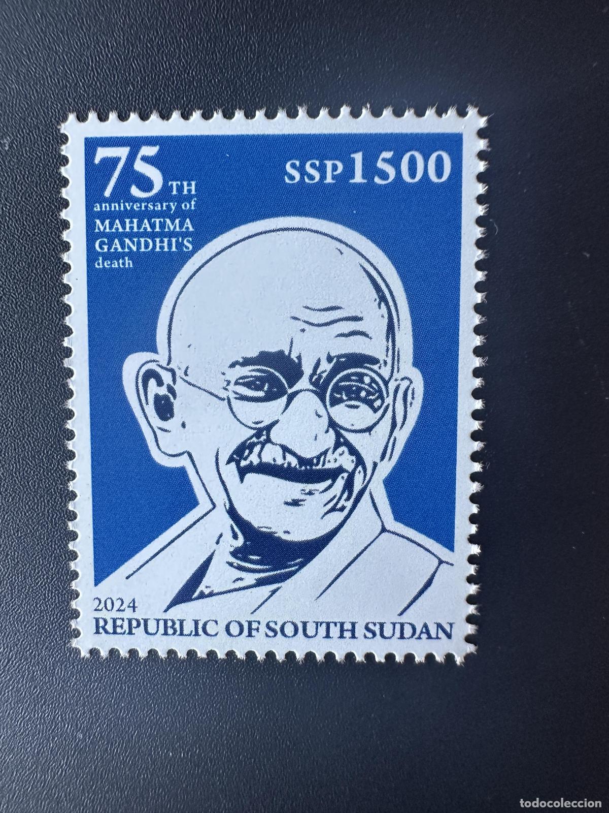 Sellos: Sud&aacute;n del Sur 2024 Mi. 32 Mohandas Mahatma Gandhi India Aniversario muerte 1500 SSP