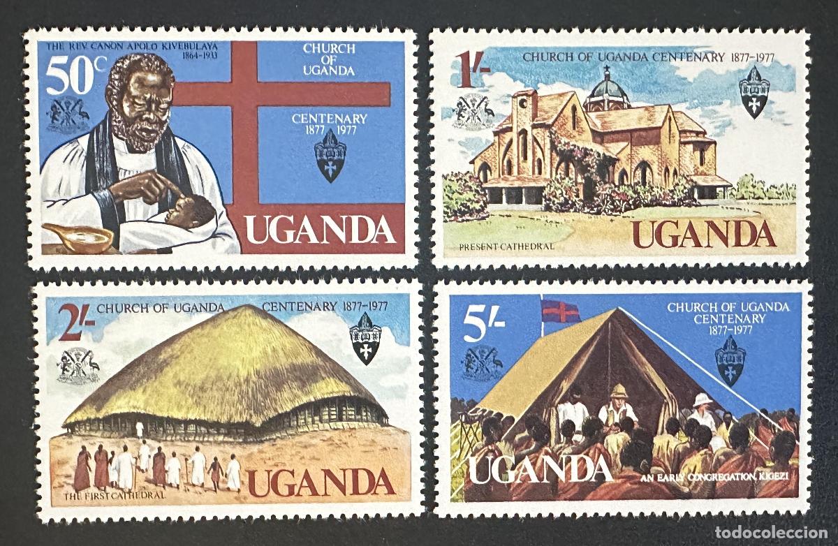Sellos: Uganda 1977 Mi. 161-164 emisi&oacute;n conjunta centenario catedral
