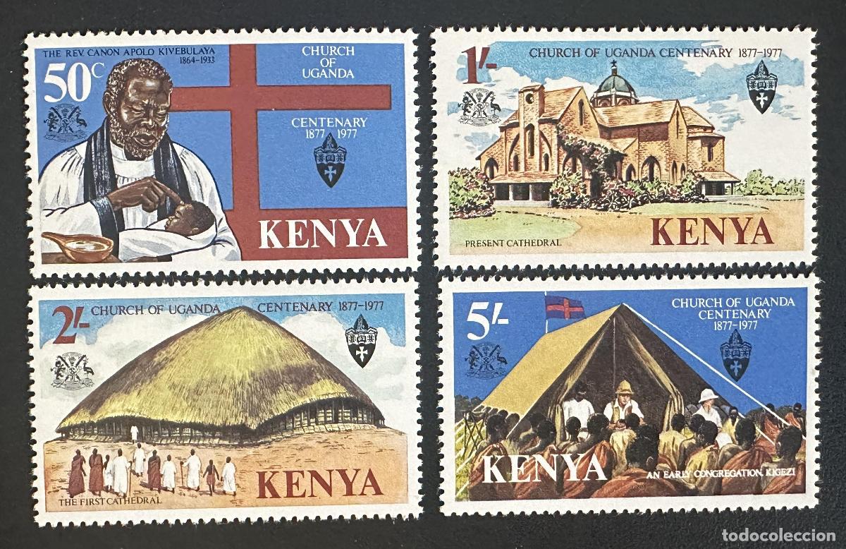 Sellos: Kenia 1977 Mi. 78-81 emisi&oacute;n conjunta Iglesia Uganda centenario catedral
