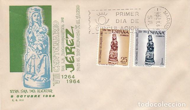 Sellos: EDIFIL N&ordm; 1615/6, VIRGEN DEL ALCAZAR, CENT&ordm; DE LA RECONQUISTA DE JEREZ PRIMER DIA DE 9-10-1965 GOMIS