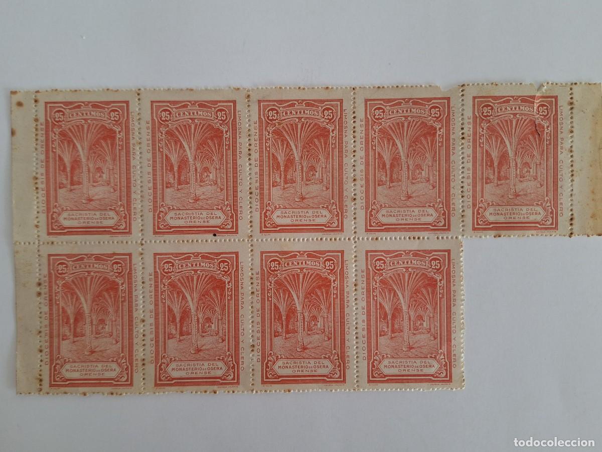 Sellos: LOTE 9 SELLOS 25 CENTIMOS LIMOSNA CULTO CLERO SACRISTIA MONASTERIO OSERA ORENSE RV