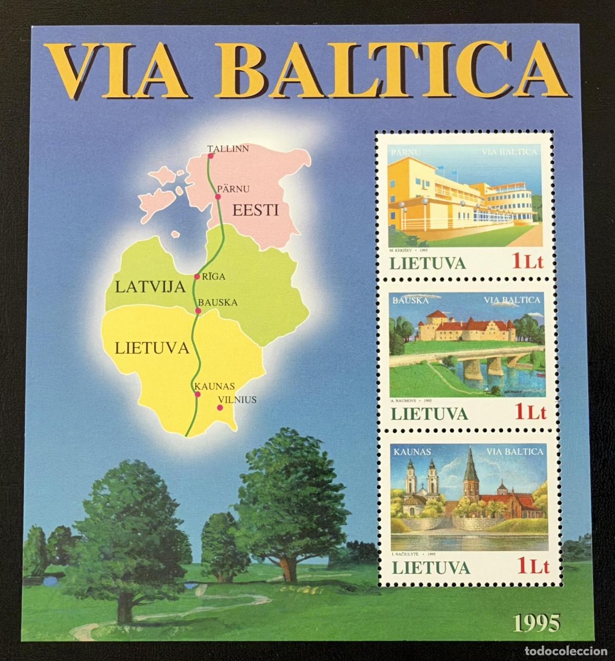 Briefmarken: Lituania 1995 Mi. Bl. 6 emisi&oacute;n conjunta Via Baltica P&auml;rnu Bauska