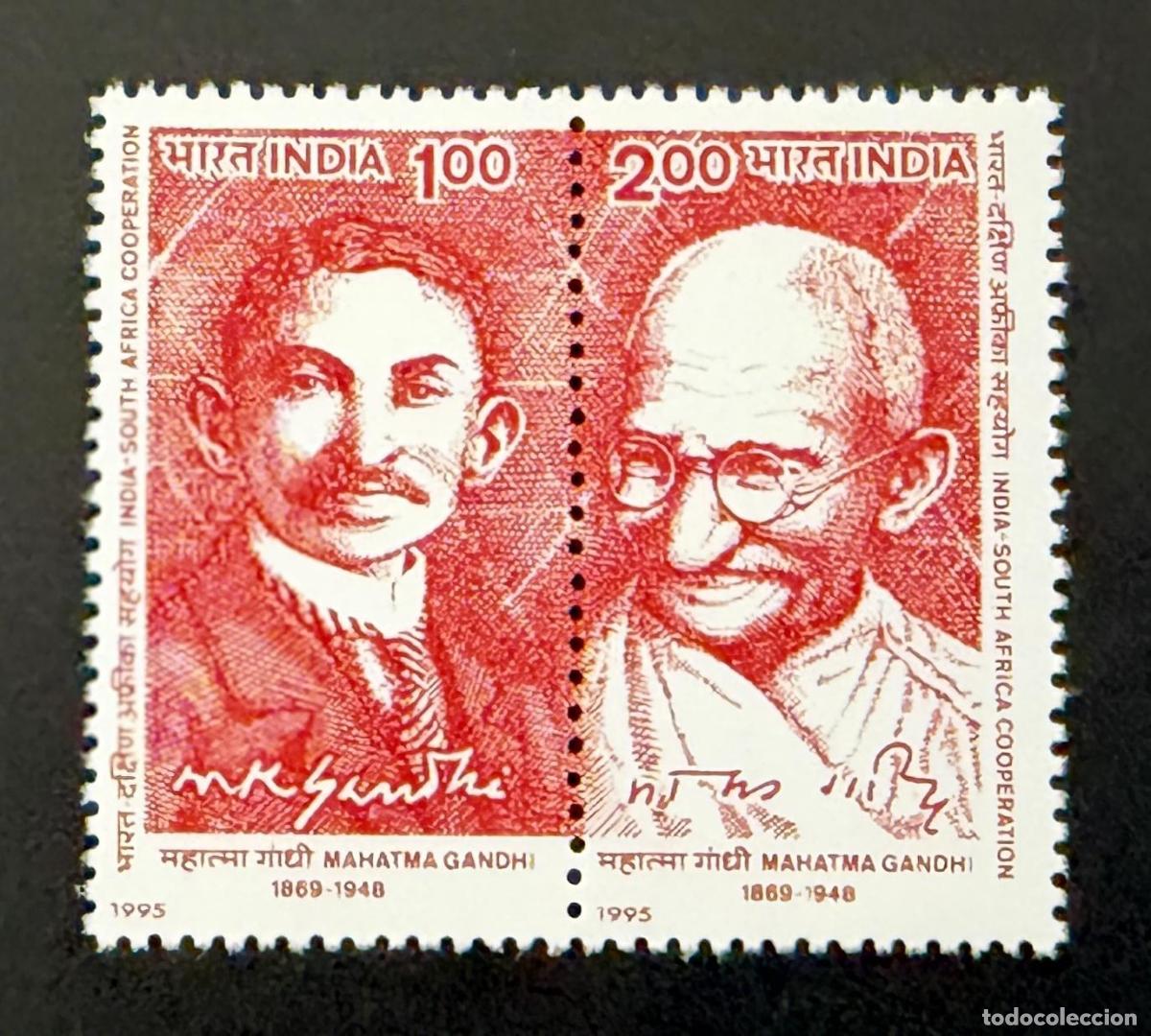 Timbres: India 1995 Mi. 1475-1476 emisi&oacute;n conjunta Gandhi Sud&aacute;frica