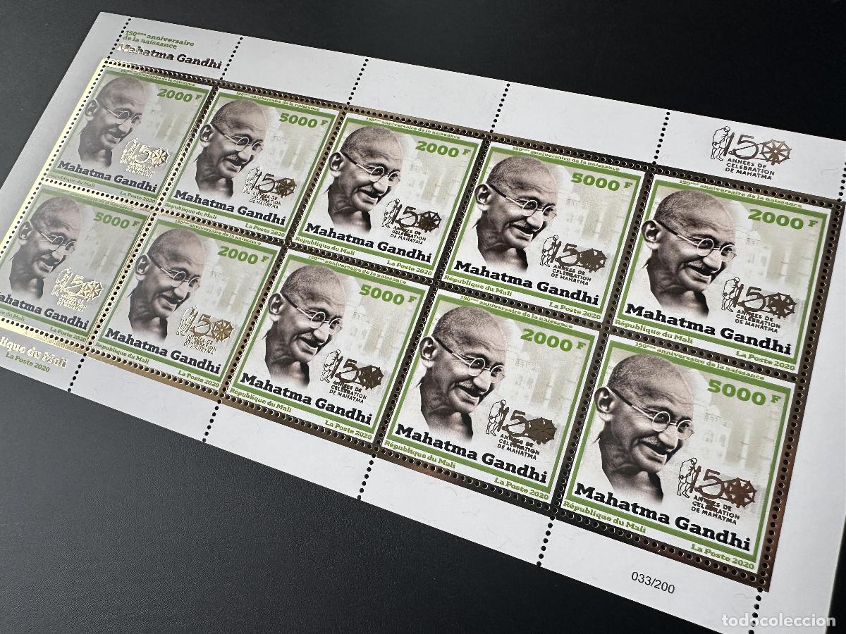 Sellos: Mali mayo de 2020.? M/S Gold Mohandas: celebraci&oacute;n los 150 a&ntilde;os Mahatma Gandhi India
