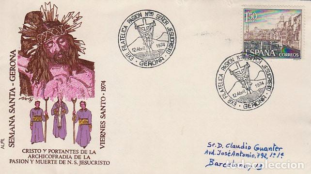 Sellos: A&Ntilde;O 1974, GERONA, VIERNES SANTO, LA PASION, COFRADIA, SOBRE DE ALFIL