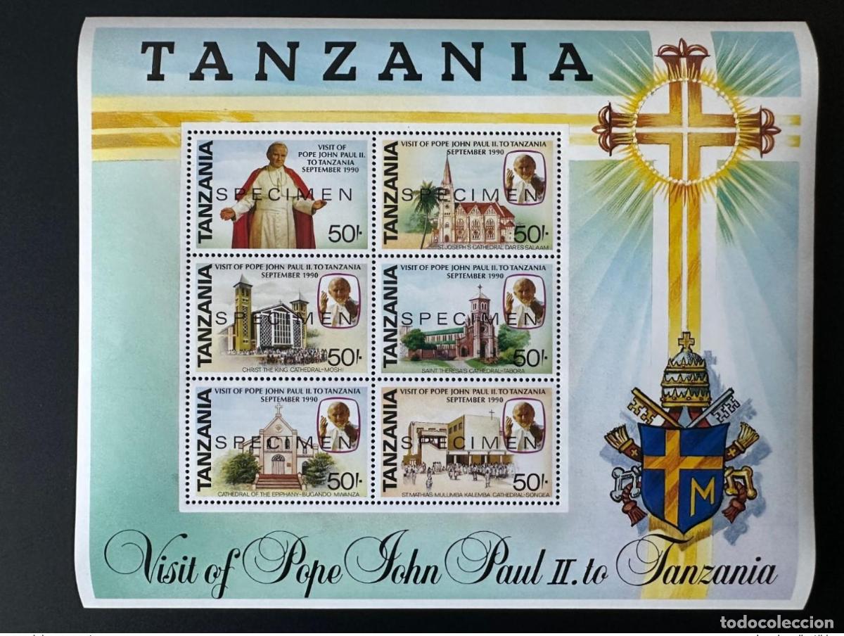 Sellos: Tanzania 1990 Mi. Bl. 121 EJEMPLAR Papa Juan Pablo II