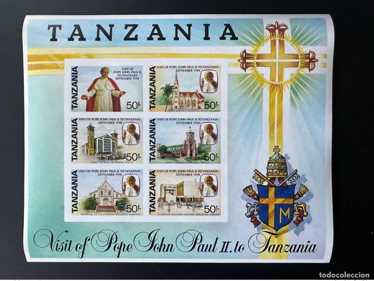 Sellos: Tanzania 1990 Mi. Bl. 121 EMPERADOR Y Papa Juan Pablo II