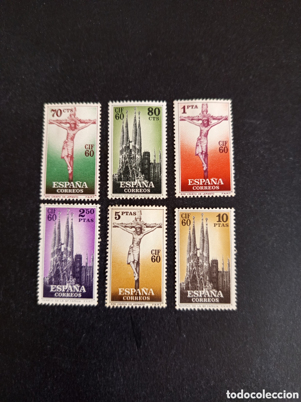 Sellos: Espa&ntilde;a, 1960. Templo Sagrada Familia y Cristo de Lepanto. Ed. 1280/5. Pedido m&iacute;nimo 3 &euro;. Ver fotos.
