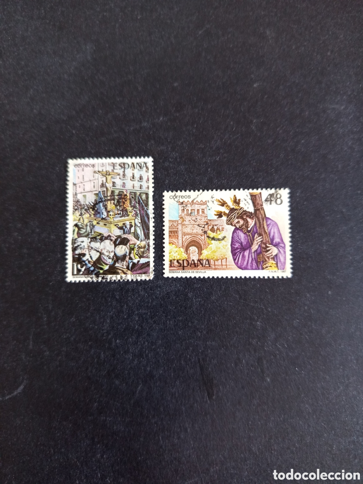 Sellos: Espa&ntilde;a, 1987. Semana Santa de Zamora y Sevilla. Ed. 2897 y 2899. Usados. Pedido m&iacute;nimo 3 &euro;. Ver foto