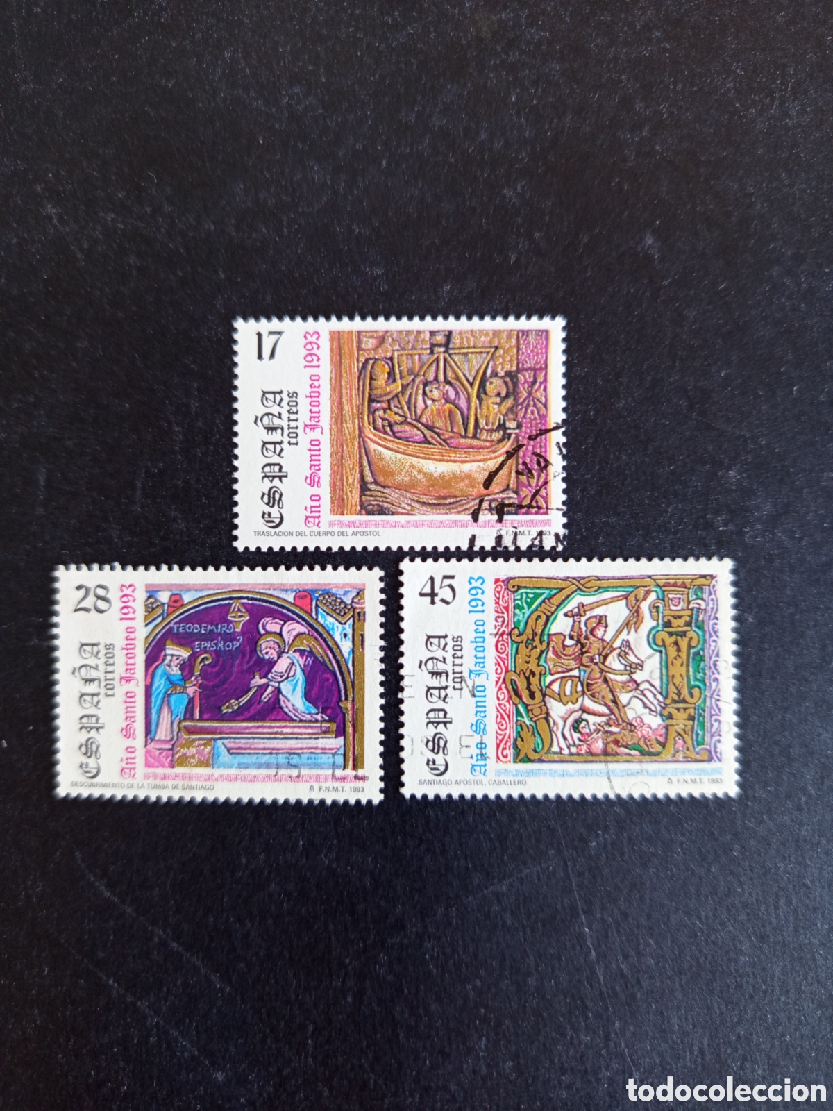 Sellos: Espa&ntilde;a, 1993. A&ntilde;o Santo Jacobeo. Ed. 3252/4. Completa en usado. Pedido m&iacute;nimo 3 &euro;. Ver fotos.