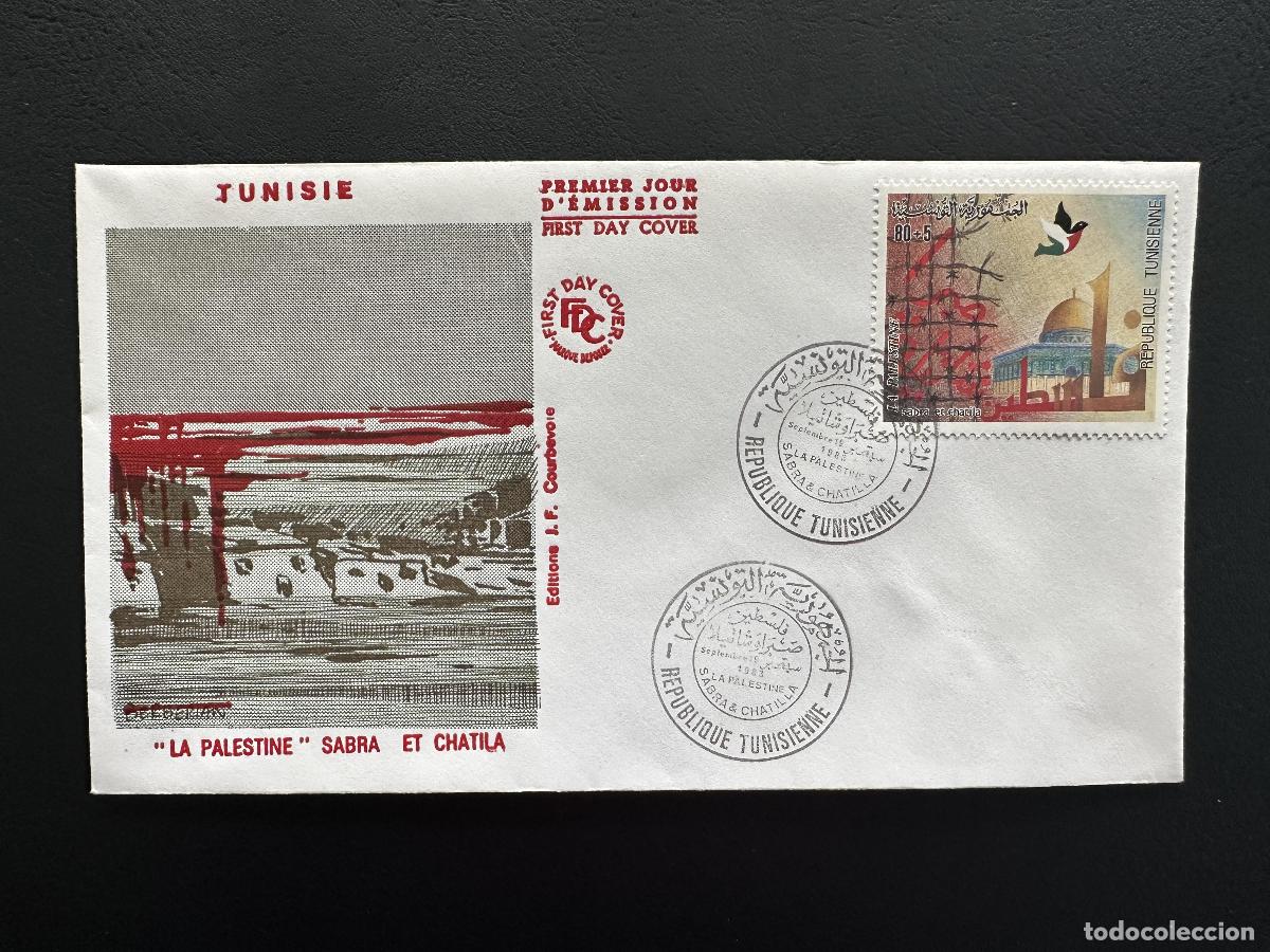 Stamps: T&uacute;nez 1983 YT 999 FDC Palestina Sabra Chatila C&uacute;pula Roca paloma paz