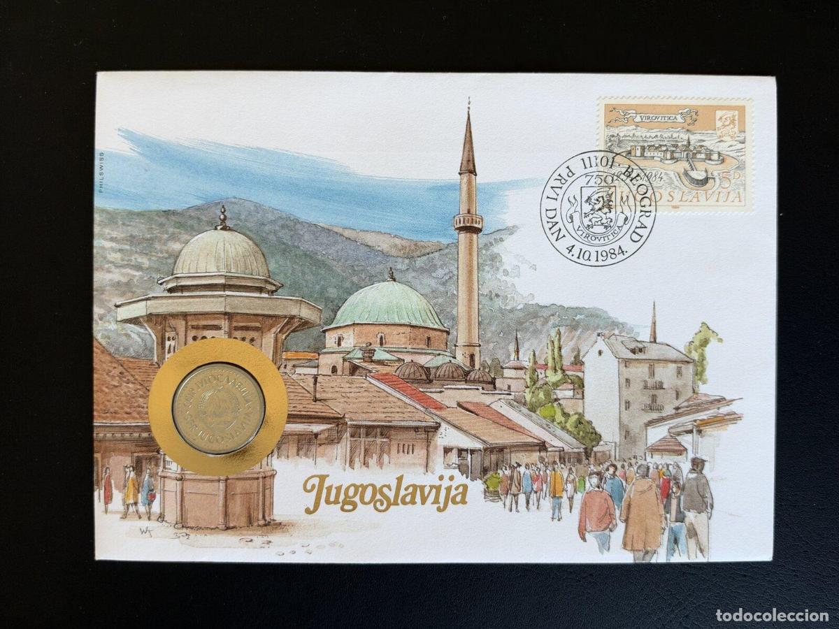 Sellos: Yugoslavia sobre numism&aacute;tico FDC 1984 Virovitica Belgrado