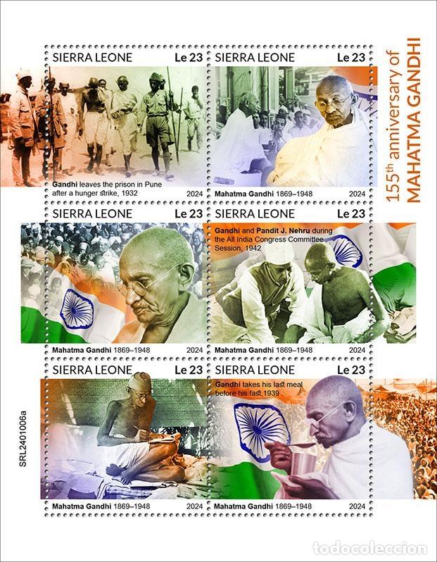 Sellos: Sierra Leona 2024 Mi. 18284-18289 hoja Gandhi India Nehru