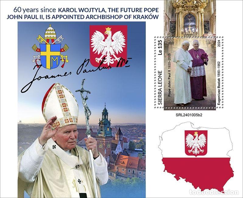 Sellos: Sierra Leona 2024 Mi. Bl. 3207 bloque Juan Pablo II papa Cracovia