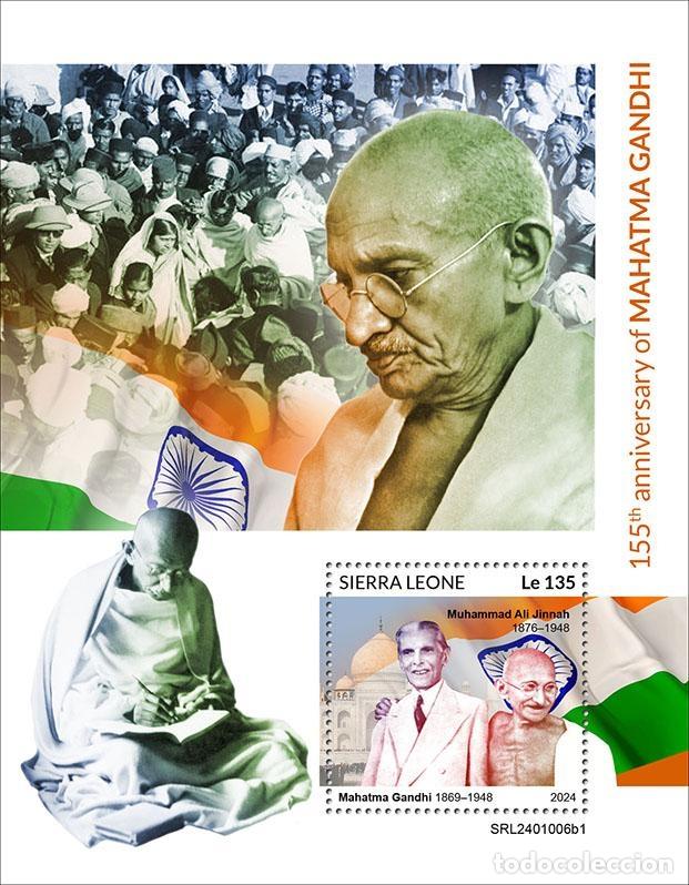 Sellos: Sierra Leona 2024 Mi. Bl. 3190 bloque Gandhi India Nehru