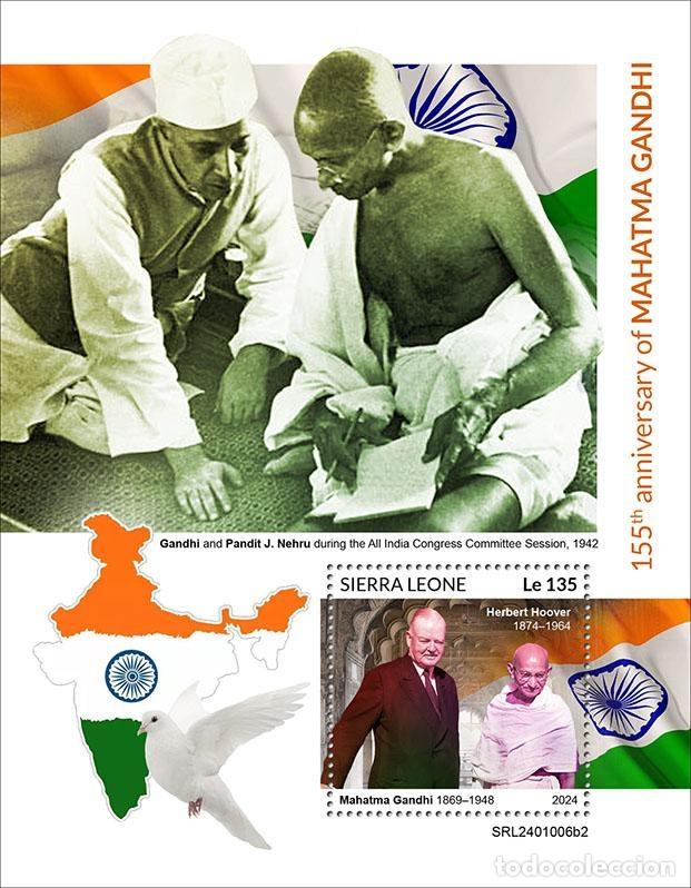 Sellos: Sierra Leona 2024 Mi. Bl. 3191 bloque Gandhi India Nehru