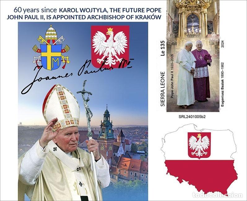 Sellos: Sierra Leona 2024 Mi. Bl. 3207 bloque sin perforar Juan Pablo II papa Cracovia