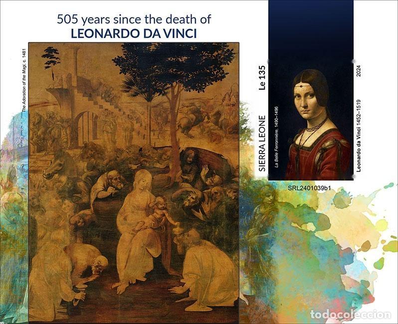 Sellos: Sierra Leona 2024 Mi. Bl. 3182 bloque sin perforar Leonardo da Vinci pintura