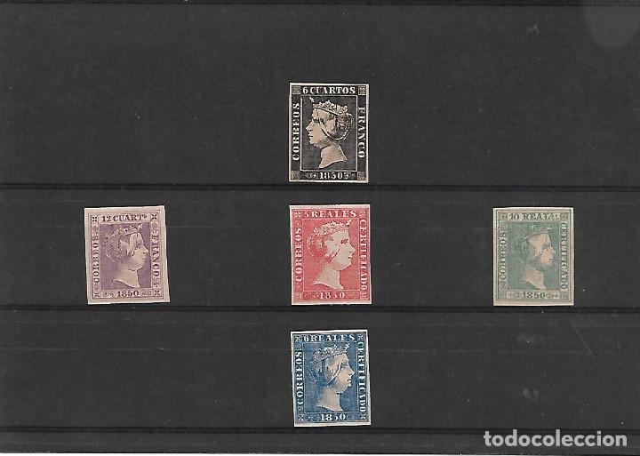 Sellos: PRIMER CENTENARIO PRIMERA SERIE DE ESPA&Ntilde;A DE 1850 n&ordm; 1/5 NUEVOS PERFECTOS