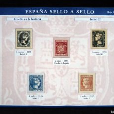 Sellos: ESPAÑA SELLO A SELLO. HOJA H-01. COLECCIÓN DIARIO EL PAÍS, 2003. EL SELLO EN LA HISTORIA, ISABEL II