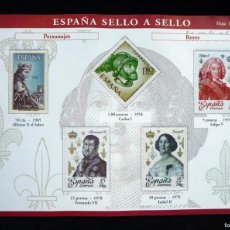 Sellos: ESPAÑA SELLO A SELLO. HOJA P-01. COLECCIÓN DIARIO EL PAÍS, 2003. PERSONAJES, REYES