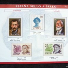 Sellos: ESPAÑA SELLO A SELLO. HOJA P-5. COLECCIÓN DIARIO EL PAÍS, 2003. PERSONAJES, LITERATOS