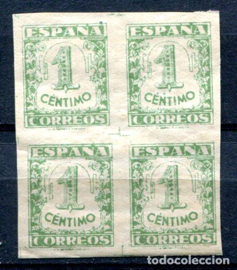 Selos: Edifil 802. 1 c. defensa nacional, en bloque de 4. Falso filat&eacute;lico. Goma anaranjada.