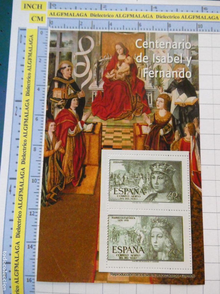Sellos: HOJA BLOQUE FACS&Iacute;MIL. SERIE LOS SELLOS DEL FRANQUISMO. CENTENARIO ISABEL Y FERNANDO. 70