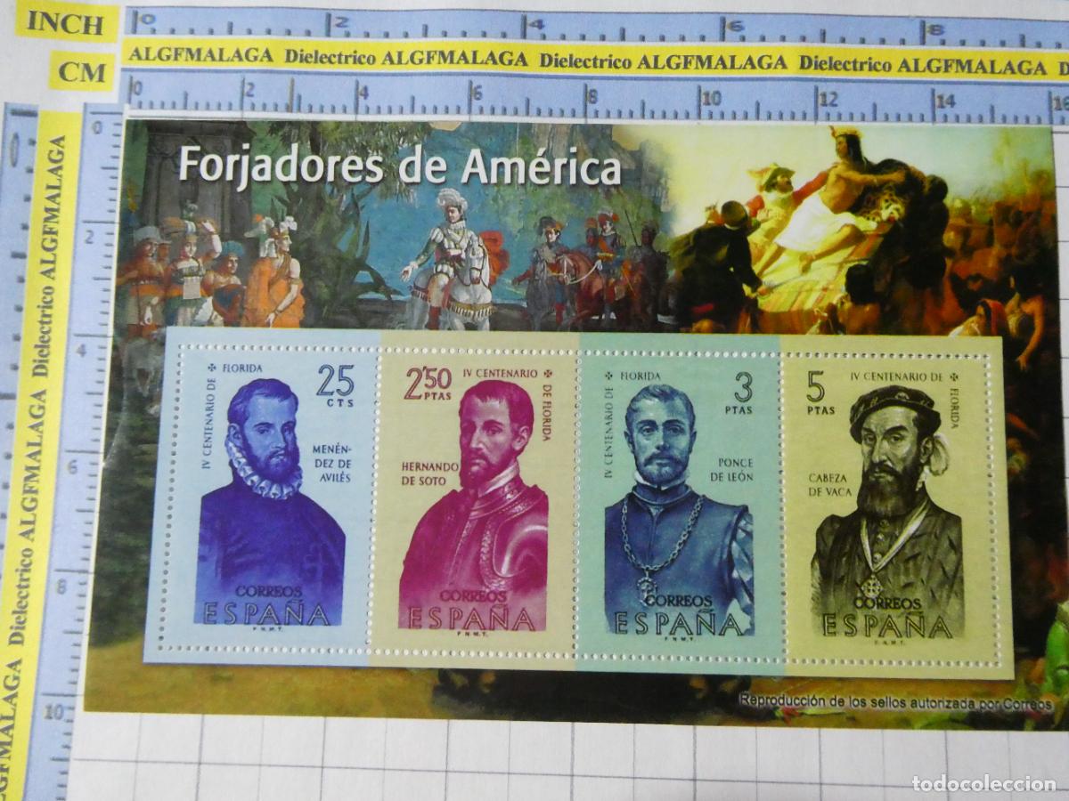 Sellos: HOJA BLOQUE FACS&Iacute;MIL. SERIE LOS SELLOS DEL FRANQUISMO. FORJADORES DE AM&Eacute;RICA CONQUISTADORES. 86