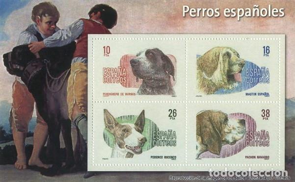 Sellos: REPRODUCCI&Oacute;N HOJA BLOQUE DE SELLOS, PERROS ESPA&Ntilde;OLES. EL MUNDO. SELLO-666