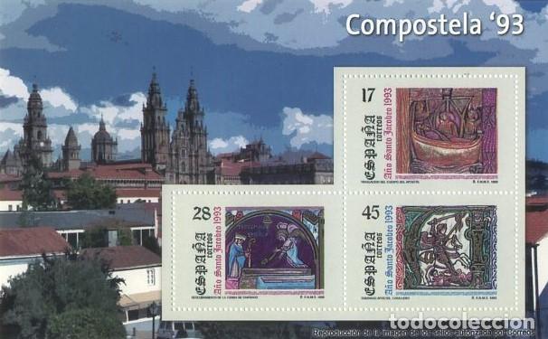 Sellos: REPRODUCCI&Oacute;N HOJA BLOQUE DE SELLOS, COMPOSTELA 93, EL MUNDO. SELLO-695 ,2