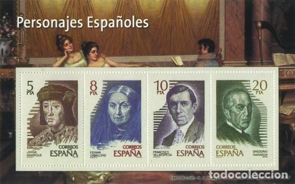 Sellos: REPRODUCCI&Oacute;N HOJA BLOQUE DE SELLOS, PERSONAJES ESPA&Ntilde;OLES, EL MUNDO. SELLO-701