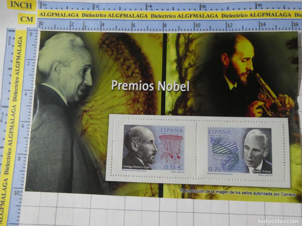 Sellos: HOJA BLOQUE FACS&Iacute;MIL. SELLOS DEMOCRACIA. PREMISO N&Oacute;BEL RAM&Oacute;N CAJAL Y SEVERO OCHOA. 287