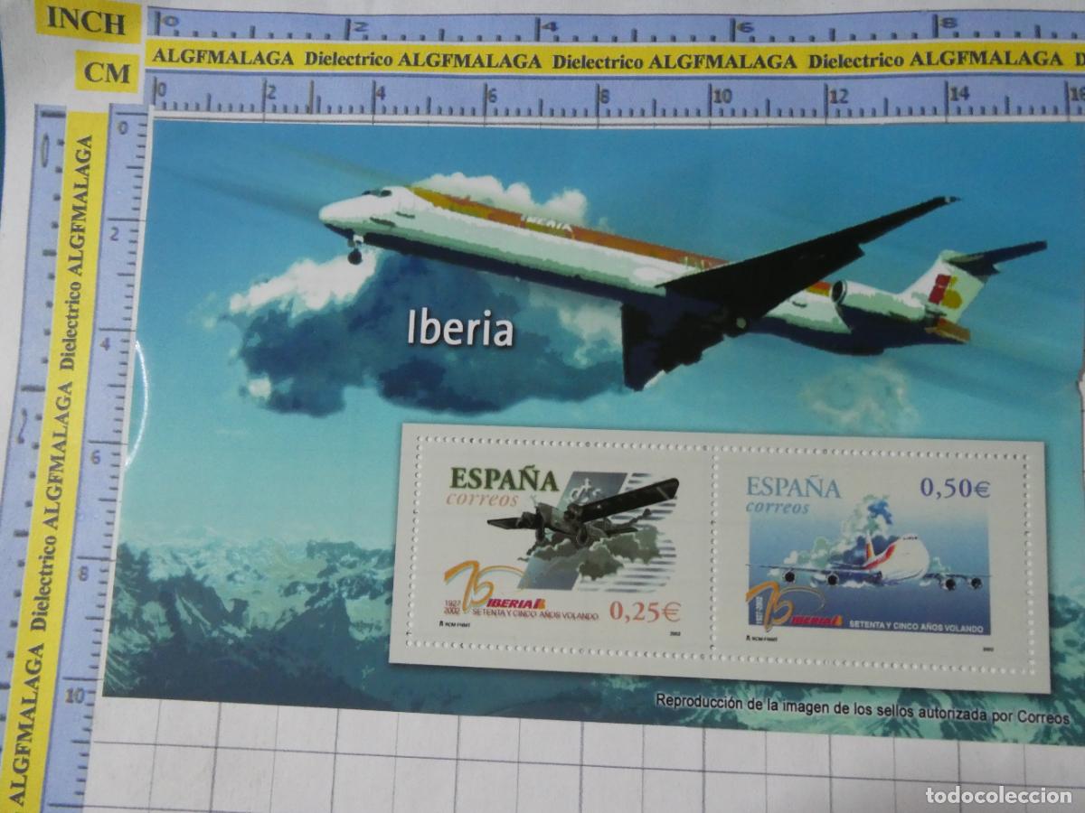 Sellos: HOJA BLOQUE FACS&Iacute;MIL. SELLOS DEMOCRACIA. AEROL&Iacute;NEAS IBERIA AVI&Oacute;N 75 ANIVERSARIO. 289