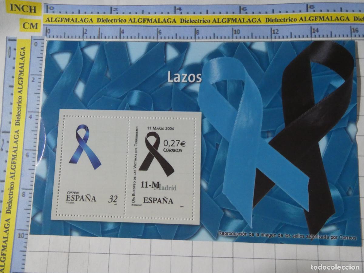 Sellos: HOJA BLOQUE FACS&Iacute;MIL. SELLOS DEMOCRACIA. LAZO TERRORISMO ATENTADO MADRID 11-M. 292