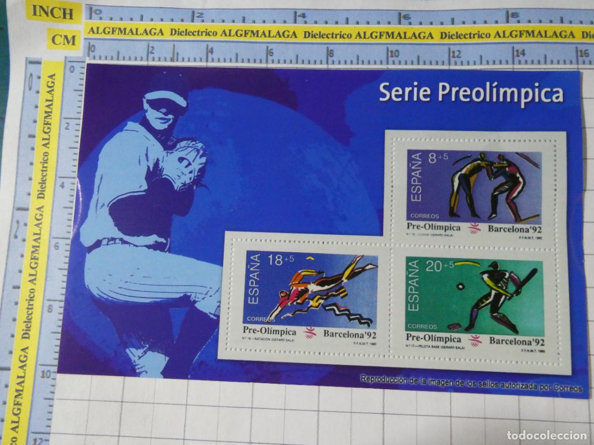 Sellos: HOJA BLOQUE FACS&Iacute;MIL. SELLOS DEMOCRACIA. SERIE PREOL&Iacute;MPICA LUCHA PELOTA BASE NATACI&Oacute;N. 299