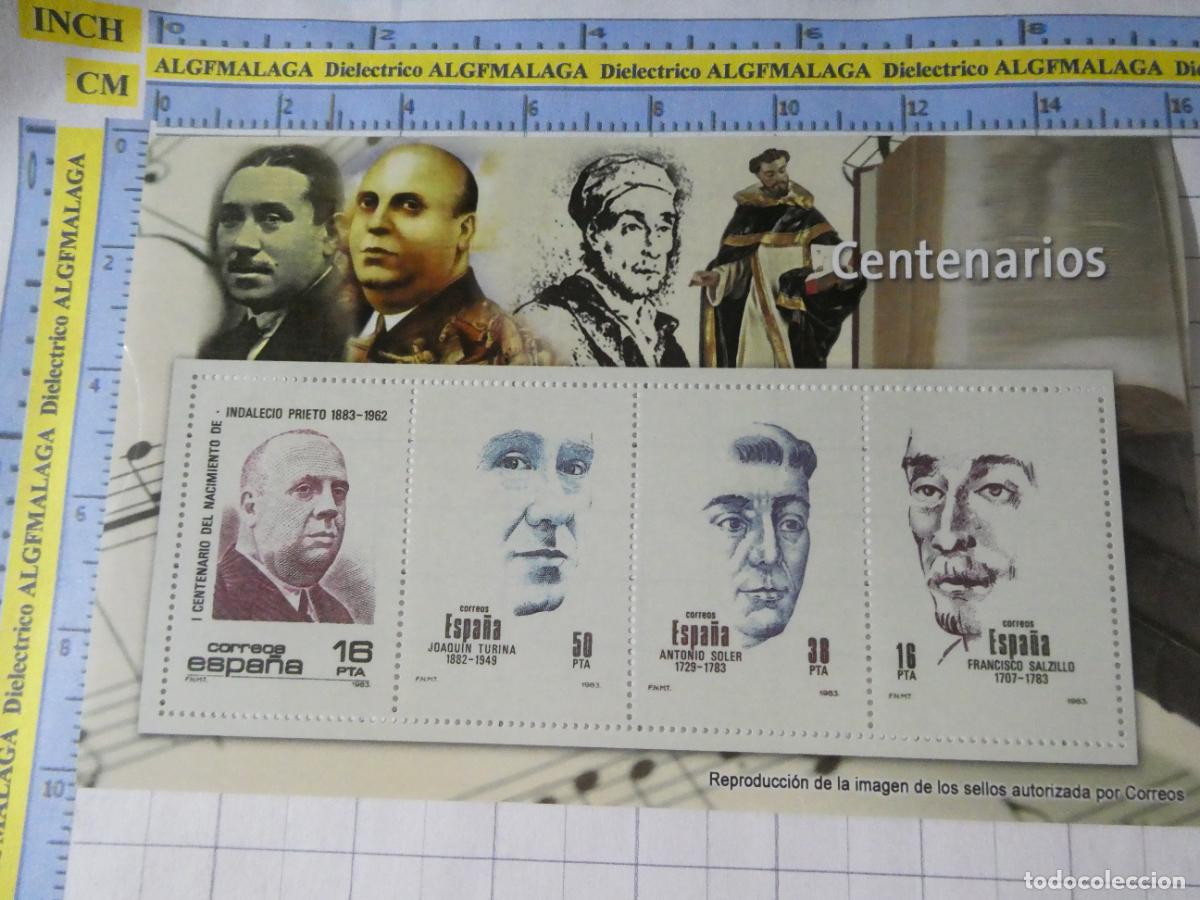 Briefmarken: HOJA BLOQUE FACS&Iacute;MIL. SELLOS DEMOCRACIA. CENTENARIOS INDALECIO PRIETO, JOAQUIN TURINA, ANTONIO S 351