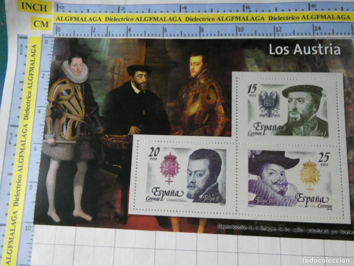 Selos: HOJA BLOQUE FACS&Iacute;MIL. SELLOS DEMOCRACIA. REYES ESPA&Ntilde;A LOS AUSTRIA CARLOS I FELIPE II III 366