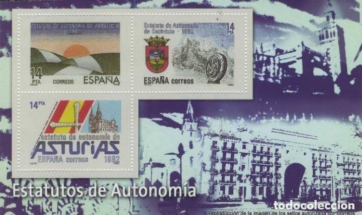 Sellos: REPRODUCCI&Oacute;N HOJA BLOQUE ESTATUTOS DE AUTONOM&Iacute;A. EL MUNDO. SELLO-500