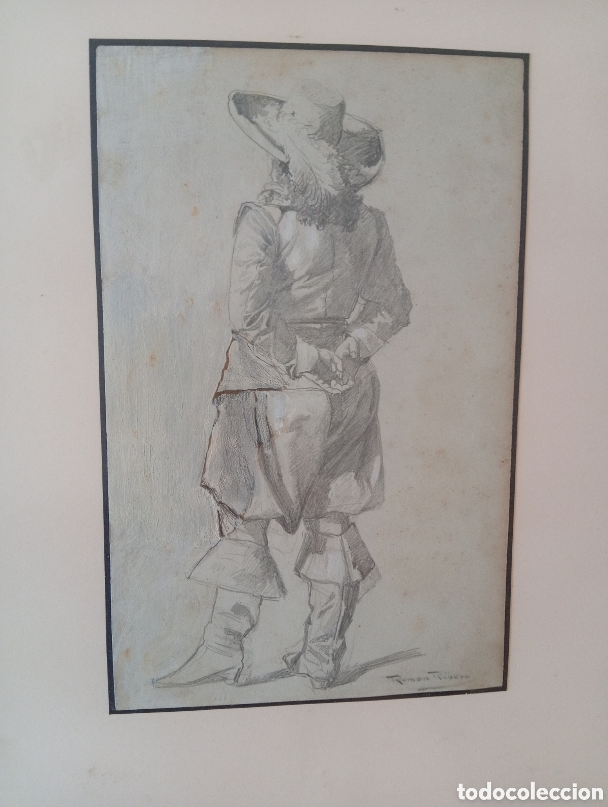 Selos: Antiguo precioso dibujo de Rom&aacute;n Ribera (Barcelona ,1848-1935) pintura Catalana