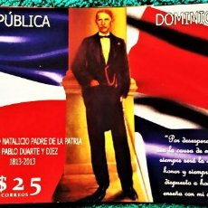 Sellos: REPÚBLICA DOMINICANA.HOJITA BICENTENARIO NACIMIENTO JUAN PABLO DUARTE. NUEVA.. Lote 342112988